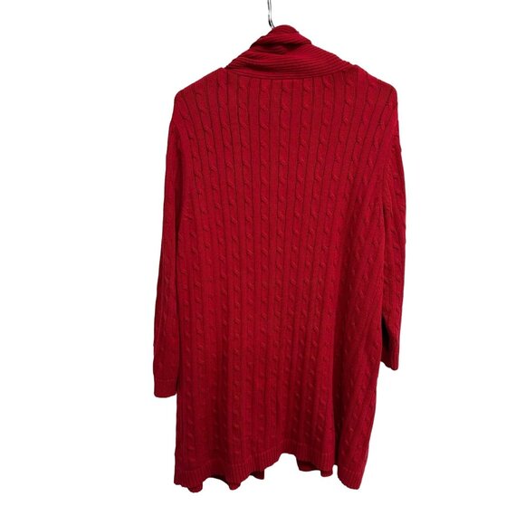 Classic Elements Red Cotton Cable Knit Open Front Long Cardigan Sweater Size 14W - Picture 2 of 9